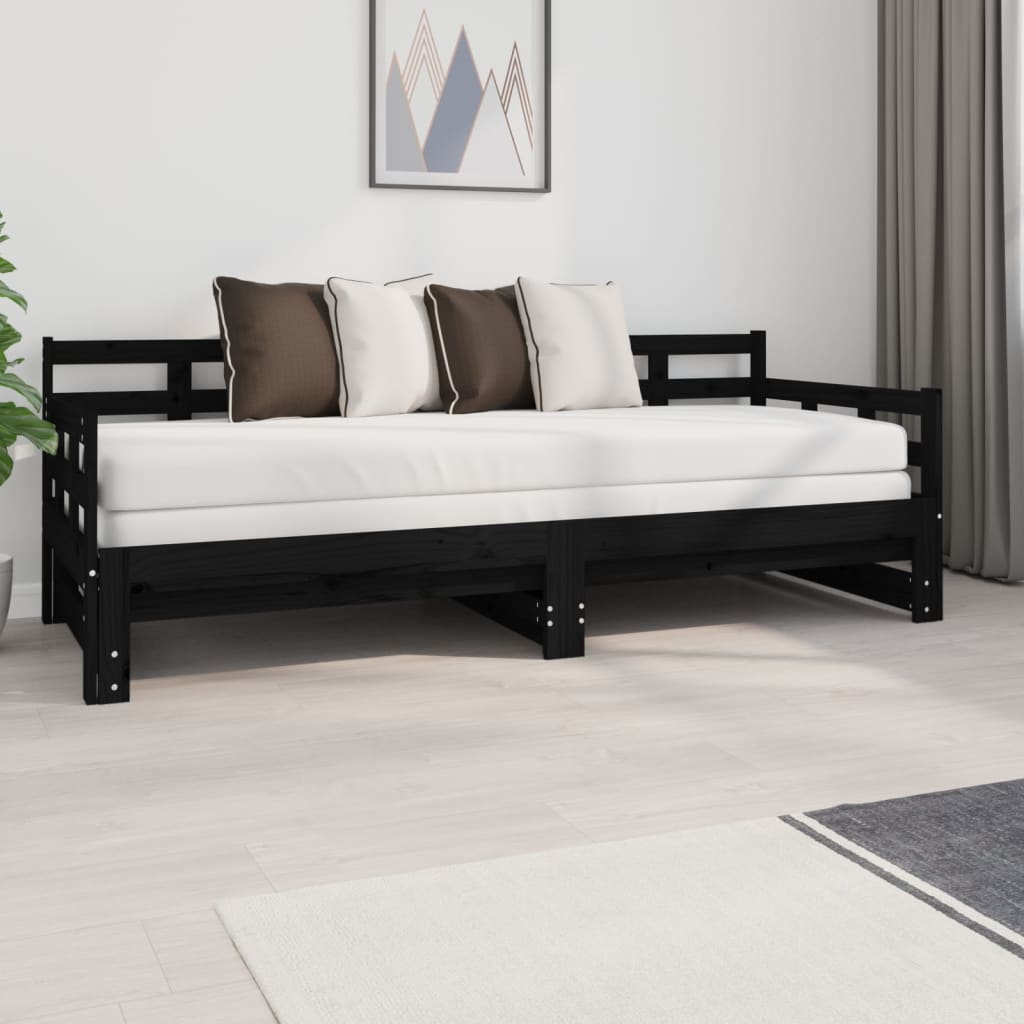 Berkfield Pull-out Day Bed Black Solid Wood Pine 2x(80x200) cm