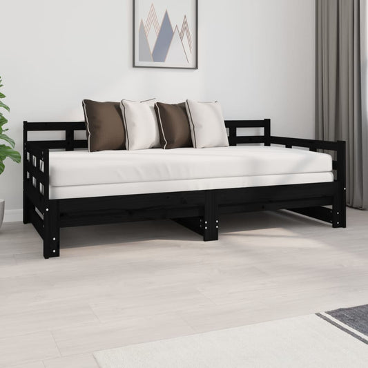 Berkfield Pull-out Day Bed Black Solid Wood Pine 2x(90x190) cm