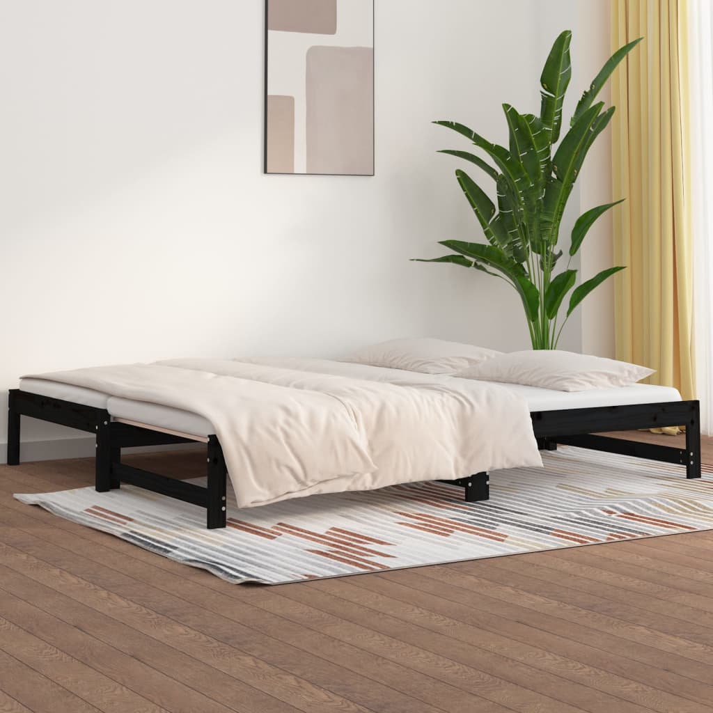 Berkfield Pull-out Day Bed Black 2x(90x200) cm Solid Wood Pine