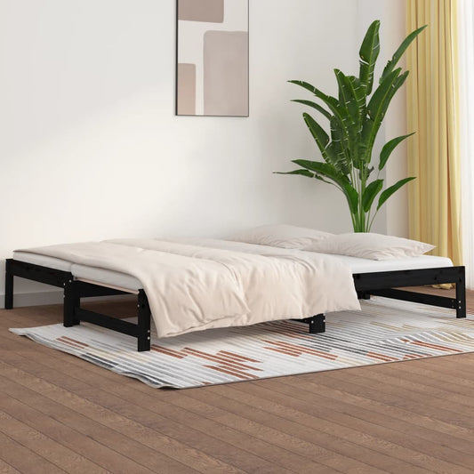 Berkfield Pull-out Day Bed Black 2x(80x200) cm Solid Wood Pine