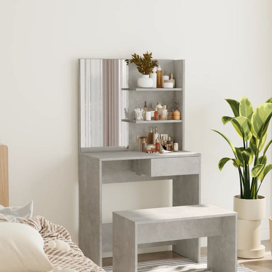 Berkfield Dressing Table with Mirror Concrete Grey 74.5x40x141 cm