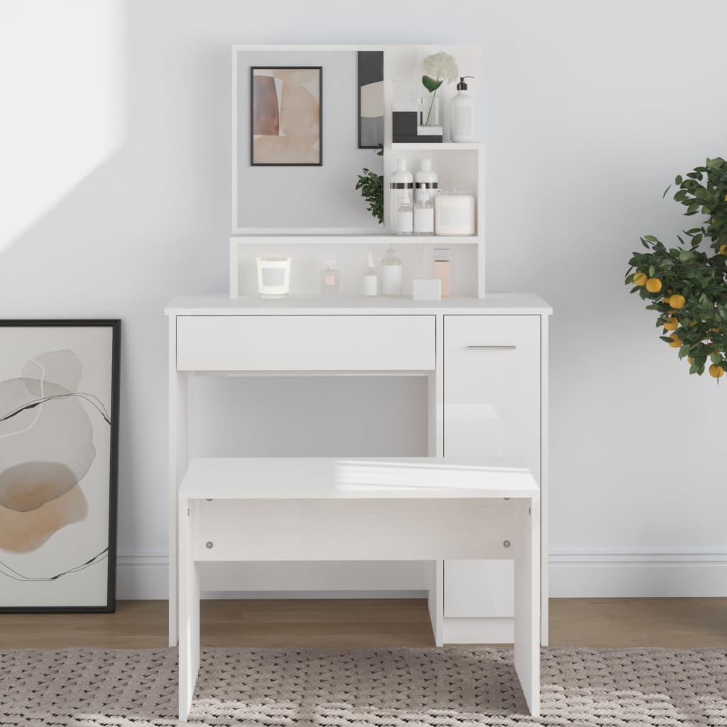 Berkfield Dressing Table with Mirror High Gloss White 86.5x35x136 cm