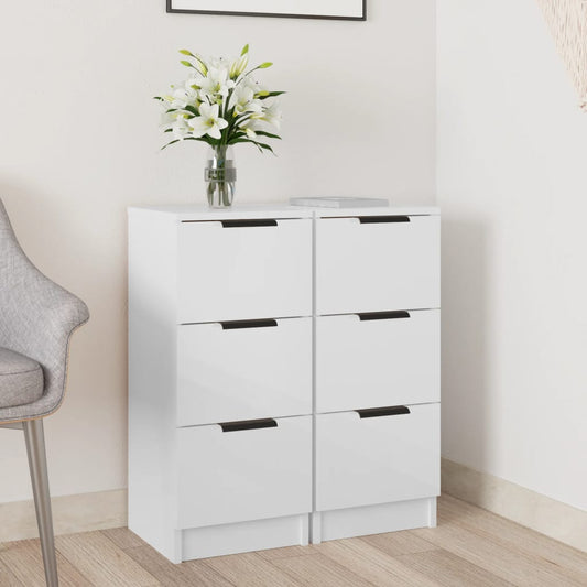 Berkfield Sideboards 2 pcs High Gloss White 30x30x70 cm Engineered Wood