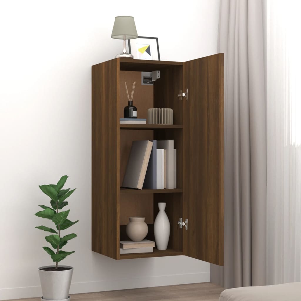 Berkfield Hanging Wall Cabinet Brown Oak 34.5x34x90 cm Engineered Wood