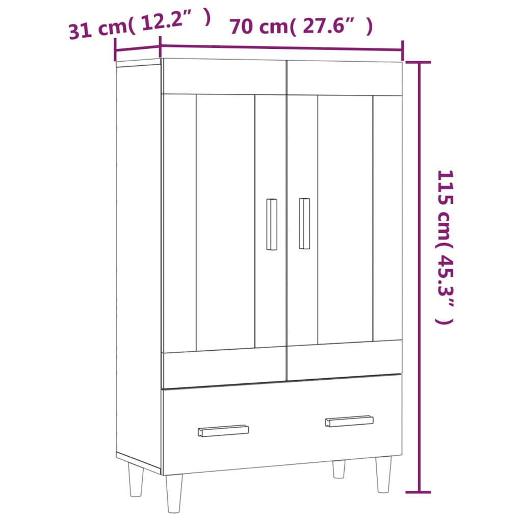 Berkfield Highboard Smoked Oak 70x31x115 cm Engineered Wood