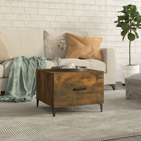 Berkfield Coffee Table with Metal Legs Smoked Oak 50x50x40 cm