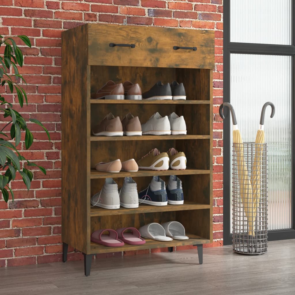 Berkfield Shoe Cabinet Smoked Oak 60x35x105 cm Engineered Wood