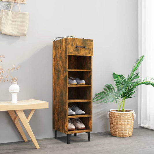 Berkfield Shoe Cabinet Smoked Oak 30x35x105 cm Engineered Wood