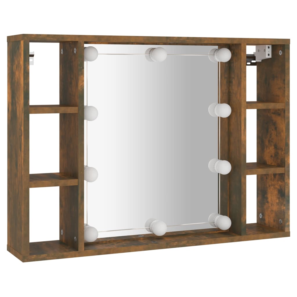 Berkfield Mirror Cabinet with LED Smoked Oak 76x15x55 cm