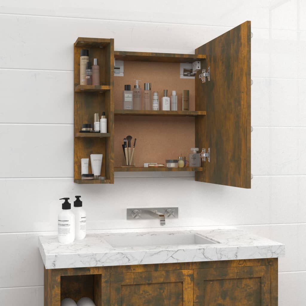 Berkfield Mirror Cabinet with LED Smoked Oak 70x16.5x60 cm