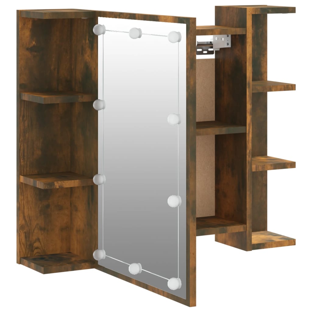 Berkfield Mirror Cabinet with LED Smoked Oak 70x16.5x60 cm