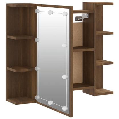 Berkfield Mirror Cabinet with LED Brown Oak 70x16.5x60 cm