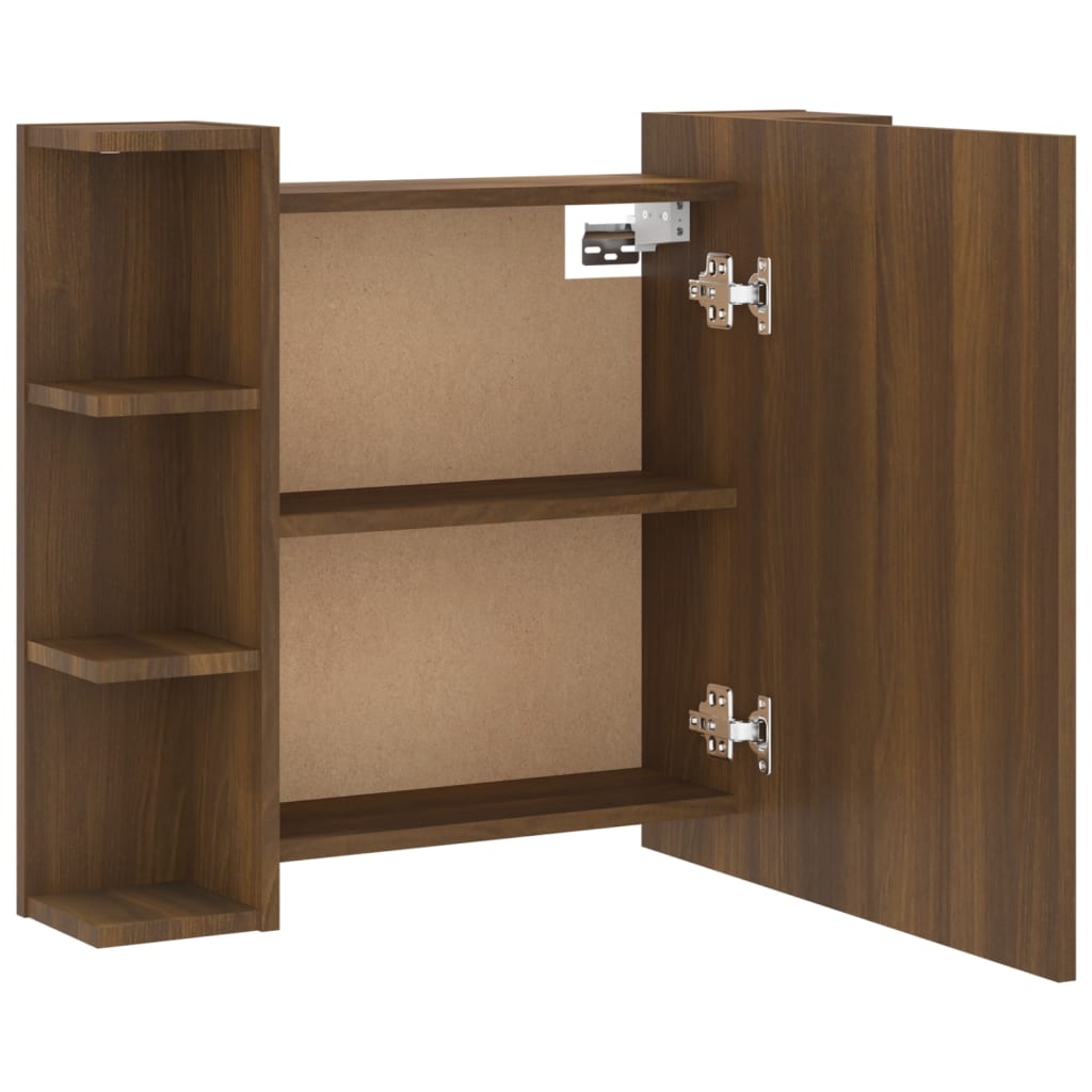 Berkfield Mirror Cabinet with LED Brown Oak 70x16.5x60 cm