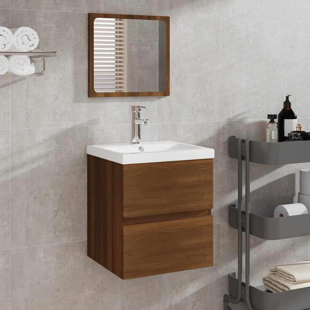 Berkfield Bathroom Cabinet with Mirror Brown Oak Engineered Wood