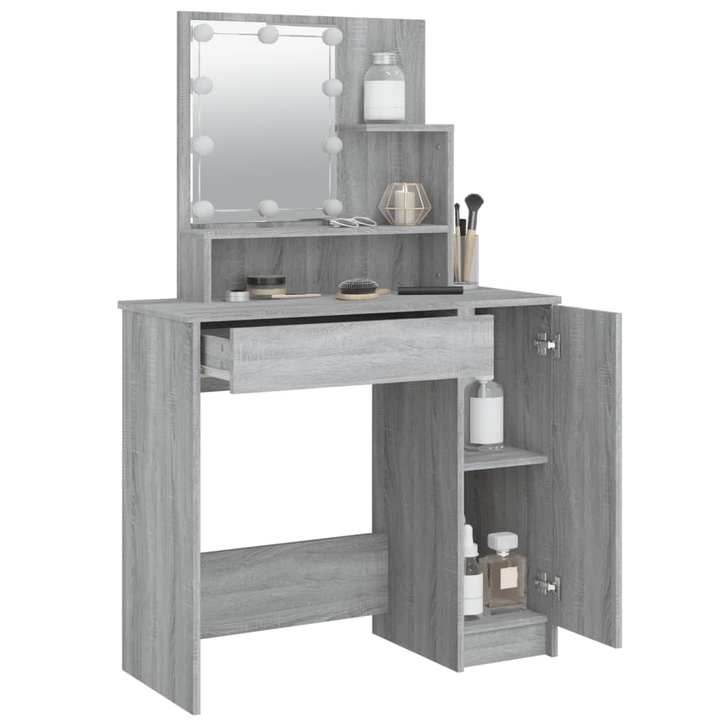 Berkfield Dressing Table with LED Grey Sonoma 86.5x35x136 cm