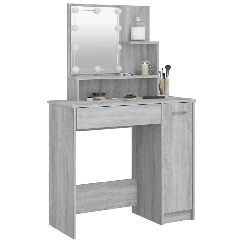 Berkfield Dressing Table with LED Grey Sonoma 86.5x35x136 cm