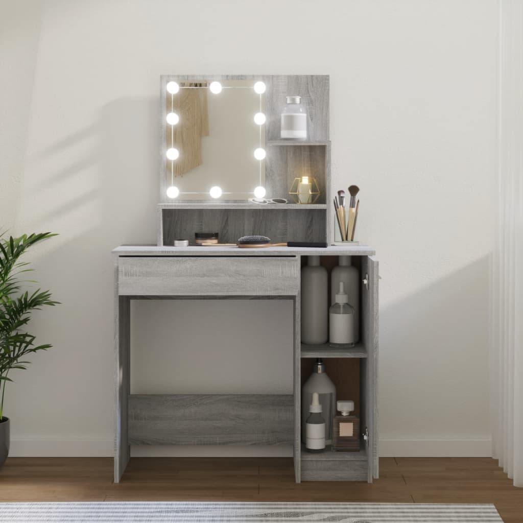 Berkfield Dressing Table with LED Grey Sonoma 86.5x35x136 cm