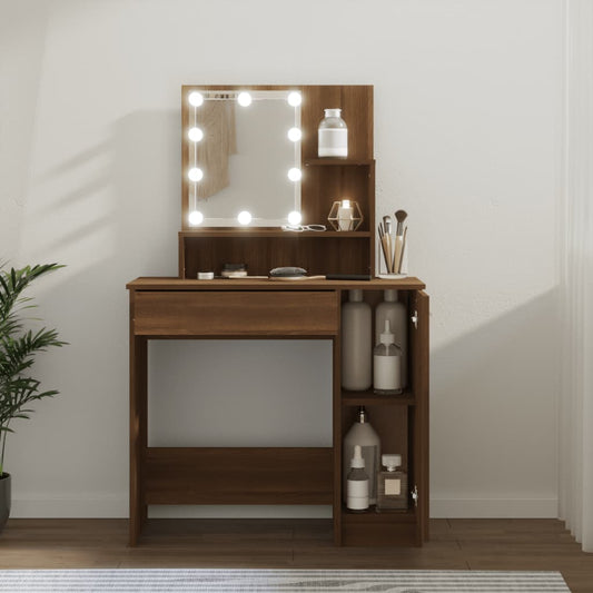 Berkfield Dressing Table with LED Brown Oak 86.5x35x136 cm