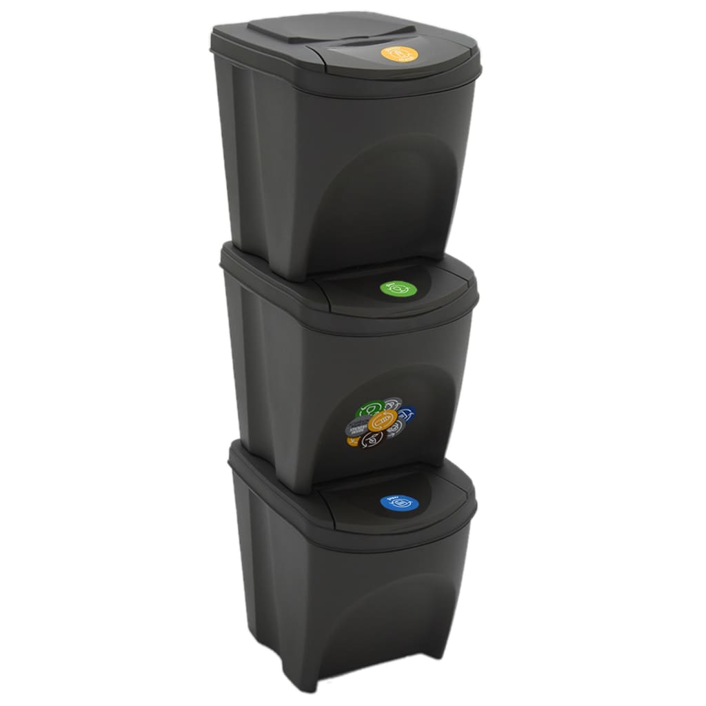 Berkfield Stackable Garbage Bin Boxes 3 pcs Grey 75 L Polypropylene