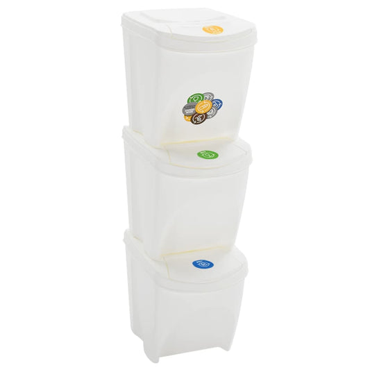 Berkfield Stackable Garbage Bin Boxes 3 pcs White 75 L Polypropylene