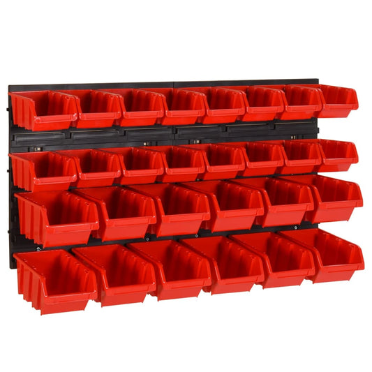 Berkfield 30 Piece Workshop Shelf Set Red and Black 77x39cm Polypropylene