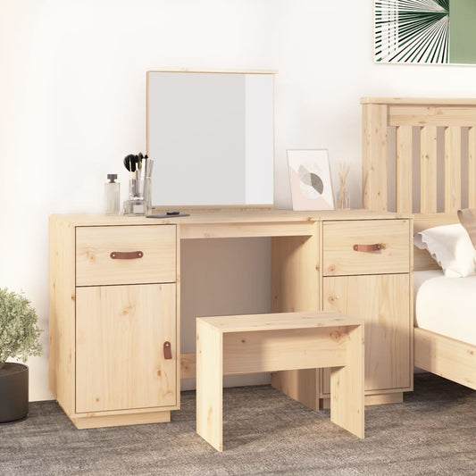 Berkfield Dressing Table Set with a Mirror Solid Wood Pine