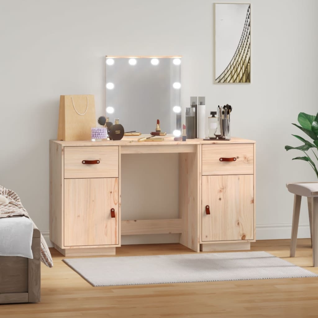 Berkfield Dressing Table Set with LED Solid Wood Pine