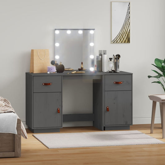 Berkfield Dressing Table Set with LED Grey Solid Wood Pine
