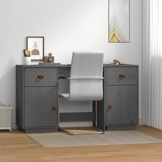 Berkfield Desk with Cabinets Grey 135x50x75 cm Solid Wood Pine