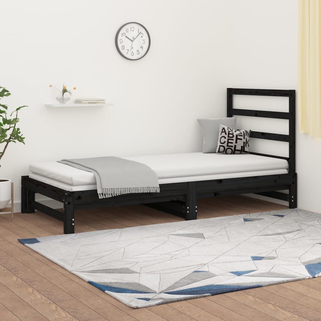 Berkfield Pull-out Day Bed Black 2x(90x200) cm Solid Wood Pine