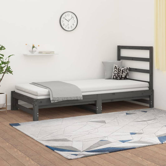 Berkfield Pull-out Day Bed Grey 2x(90x190) cm Solid Wood Pine