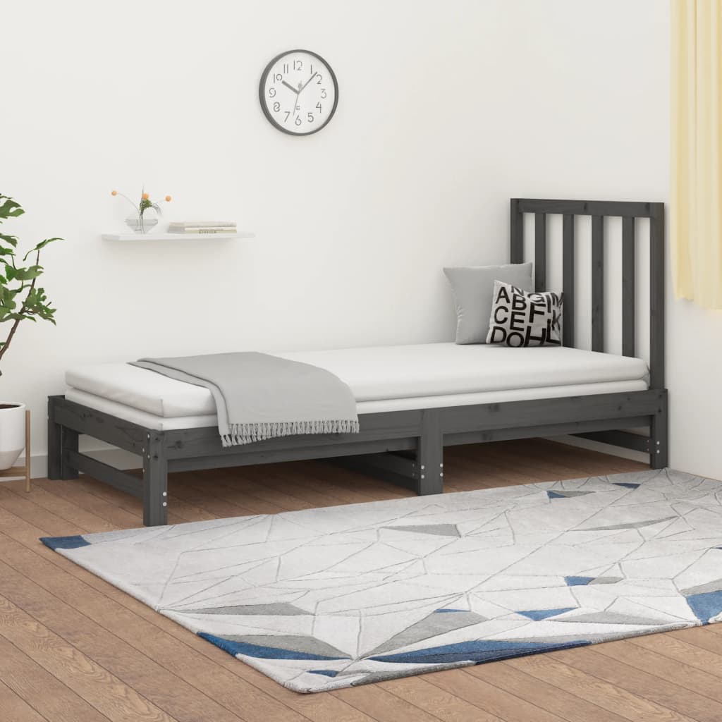 Berkfield Pull-out Day Bed Grey 2x(90x200) cm Solid Wood Pine