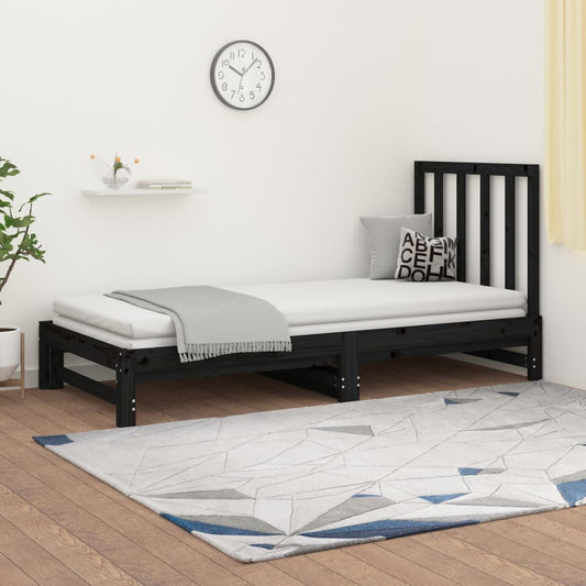 Berkfield Pull-out Day Bed Black 2x(90x190) cm Solid Wood Pine