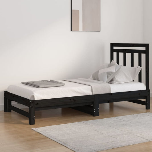 Berkfield Pull-out Day Bed Black 2x(90x190) cm Solid Wood Pine