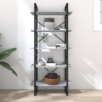 Berkfield 5-Tier Book Cabinet Grey Sonoma 80x30x175 cm Engineered Wood