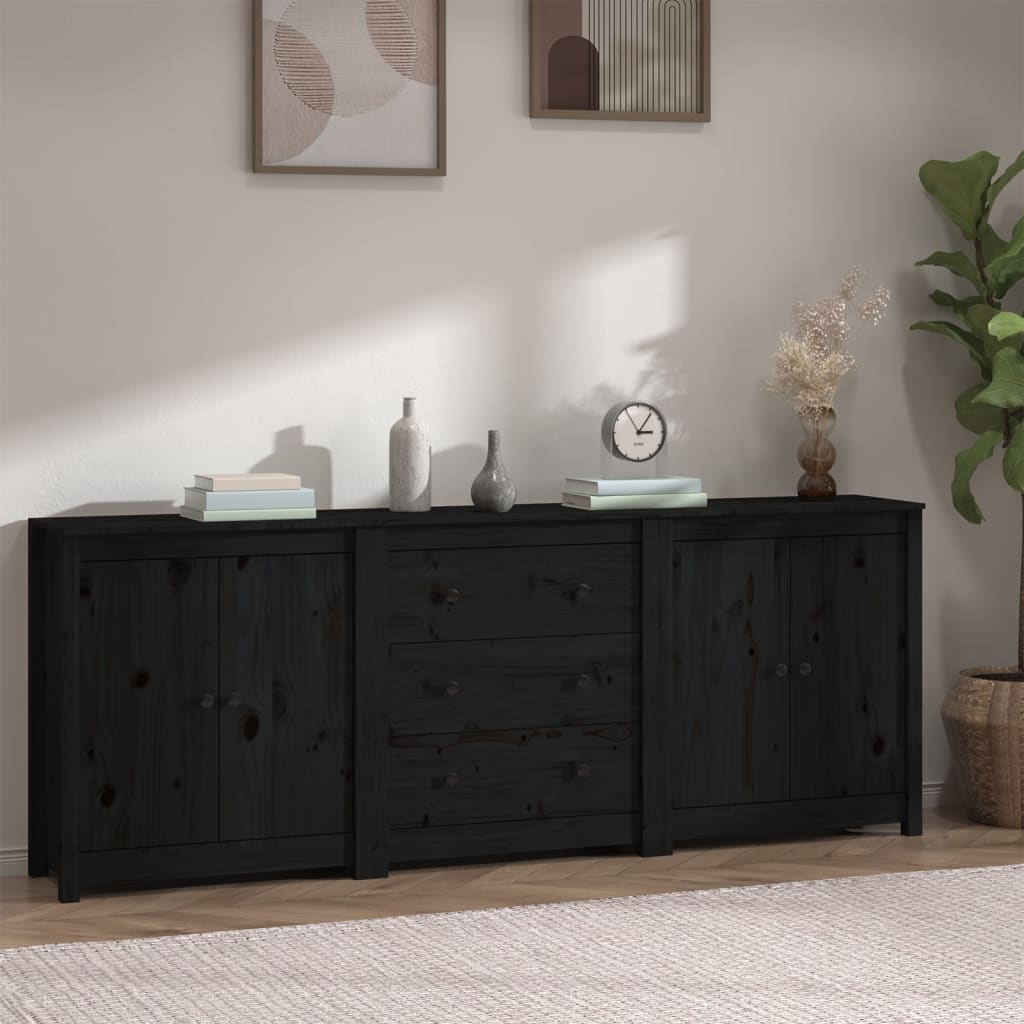 Berkfield Sideboard Black 210x35x80 cm Solid Wood Pine