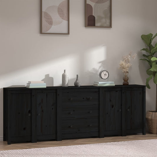 Berkfield Sideboard Black 230x35x80 cm Solid Wood Pine