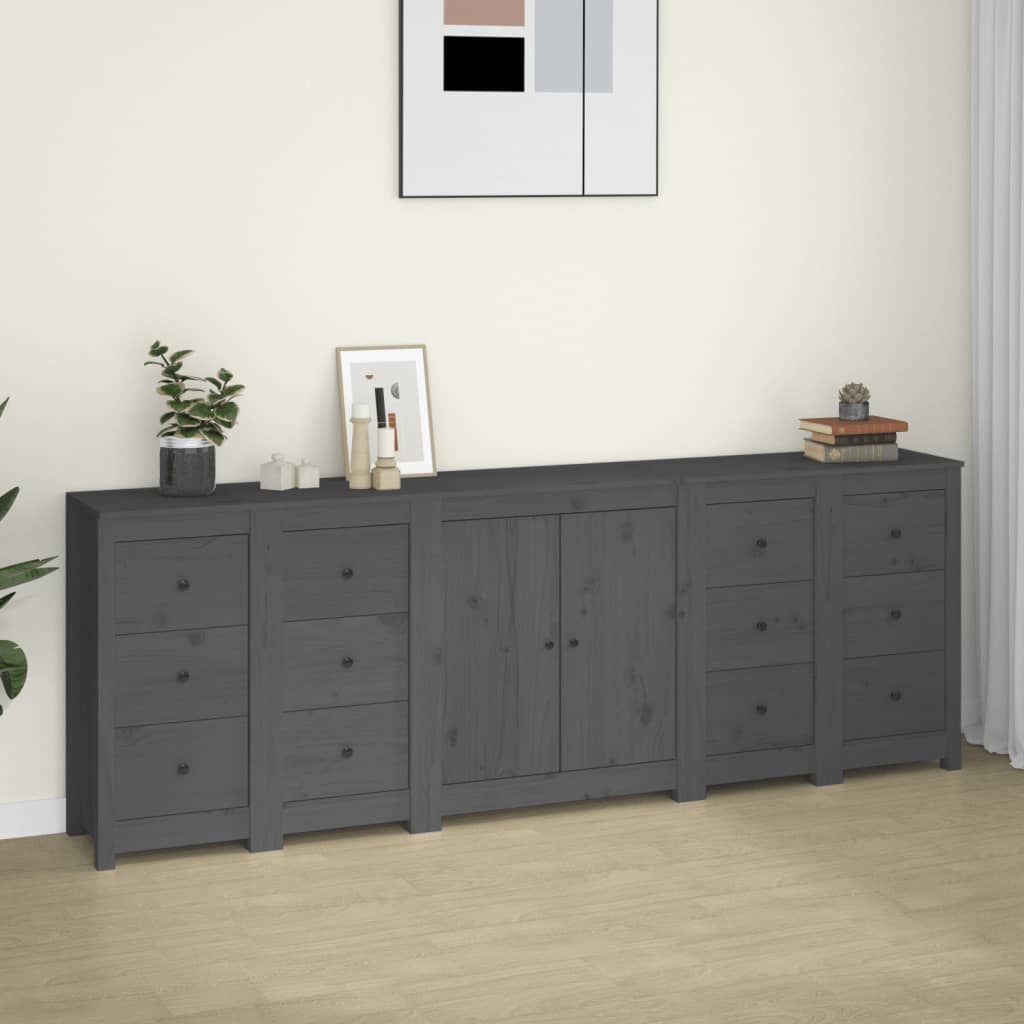 Berkfield Sideboard Grey 230x35x80 cm Solid Wood Pine