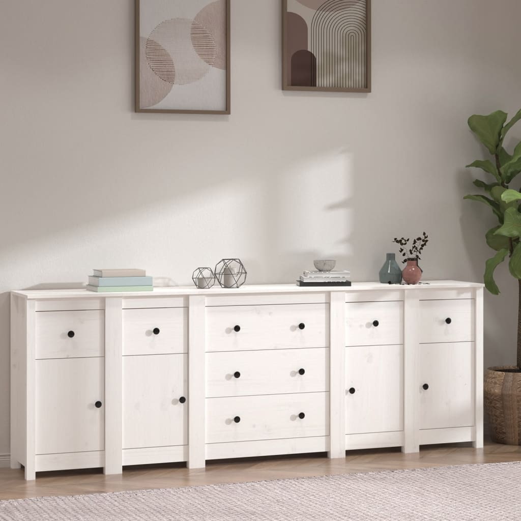 Berkfield Sideboard White 230x35x80 cm Solid Wood Pine