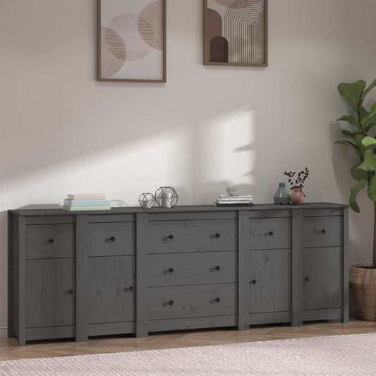 Berkfield Sideboard Grey 230x35x80 cm Solid Wood Pine