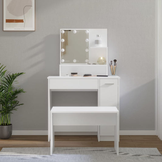 Berkfield Dressing Table Set with LED White Engineered Wood