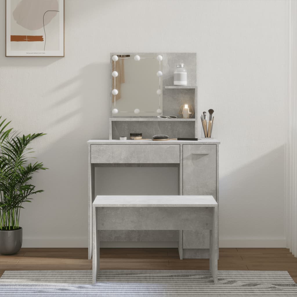 Berkfield Dressing Table Set with LED Concrete Grey Engineered Wood