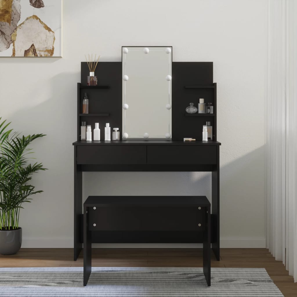 Berkfield Dressing Table Set with LED Black Engineered Wood