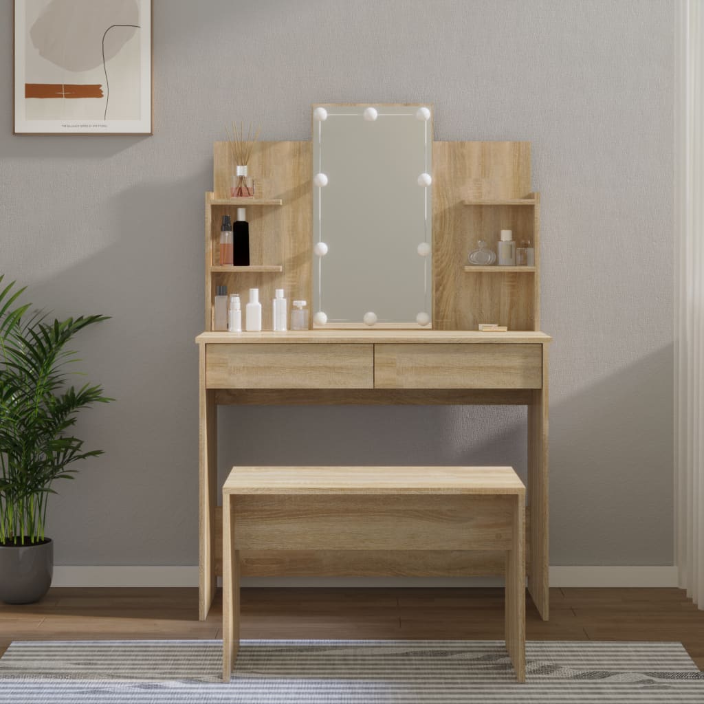 Berkfield Dressing Table Set with LED Sonoma Oak Engineered Wood