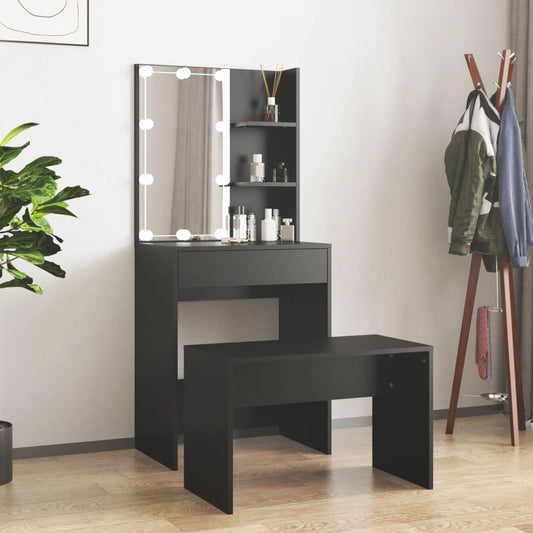 Berkfield Dressing Table Set with LED Black Engineered Wood