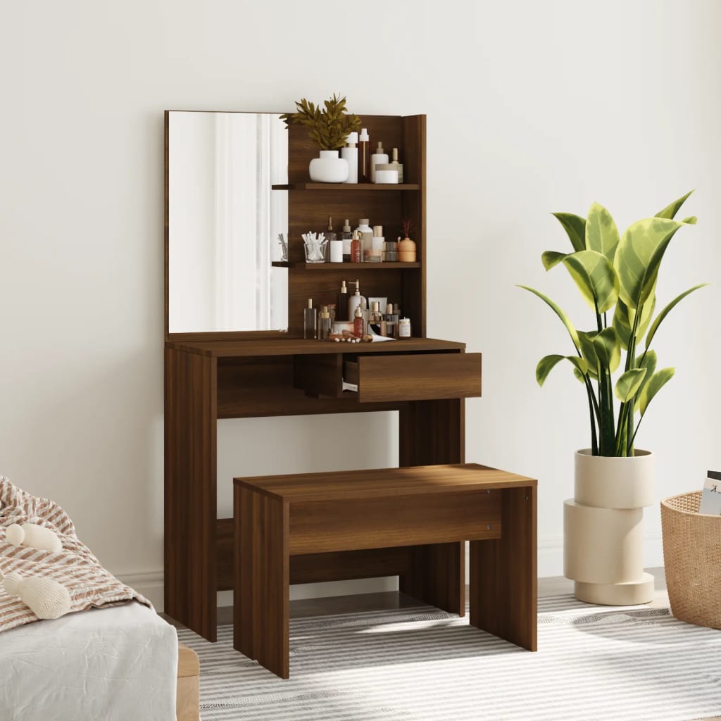 Berkfield Dressing Table Set Brown Oak 74.5x40x141 cm