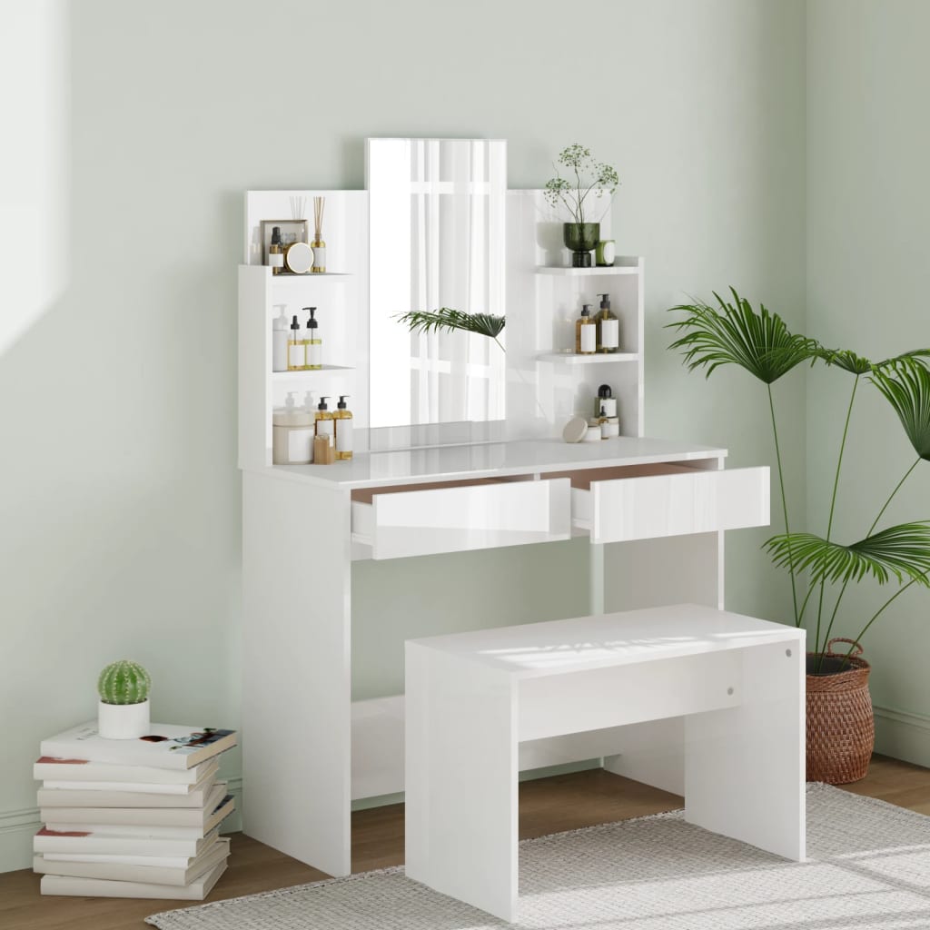Berkfield Dressing Table Set High Gloss White 96x40x142 cm