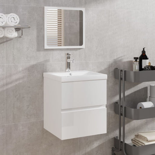 Berkfield Bathroom Sink Cabinet with Basin and Mirror High Gloss White
