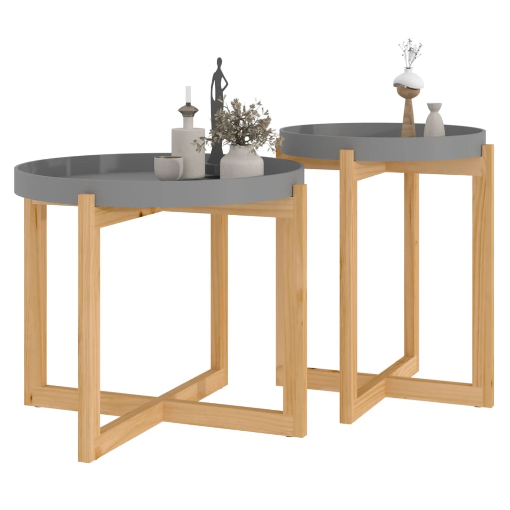 Berkfield Coffee Tables 2 pcs Grey Engineered Wood and Solid Wood Pine