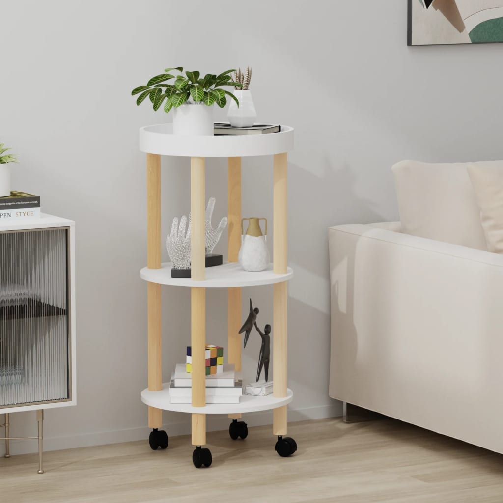Berkfield 3-tier Trolley White 38x38x82 cm Engineered Wood&Solid Wood Pine
